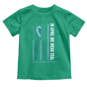 Sexual Assault Awareness American Flag Toddler T Shirt In April We Wear Teal Ribbon TS14 Irish Green Print Your Wear