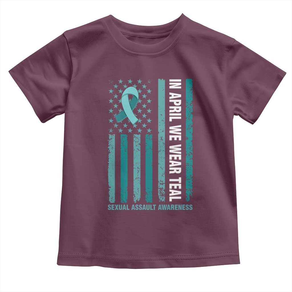 Sexual Assault Awareness American Flag Toddler T Shirt In April We Wear Teal Ribbon TS14 Maroon Print Your Wear
