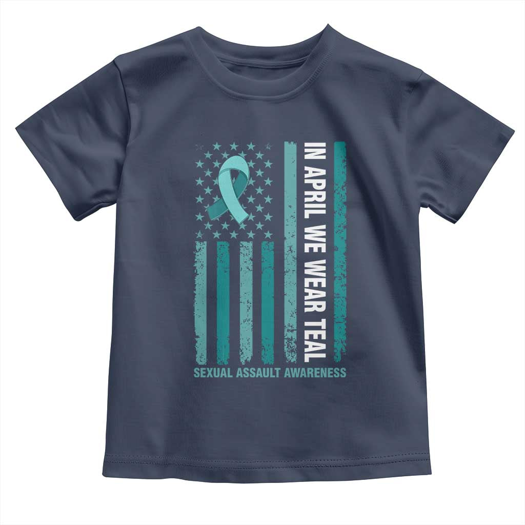 Sexual Assault Awareness American Flag Toddler T Shirt In April We Wear Teal Ribbon TS14 Navy Print Your Wear