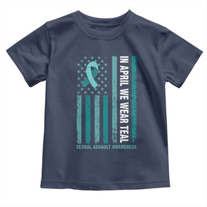Sexual Assault Awareness American Flag Toddler T Shirt In April We Wear Teal Ribbon TS14 Navy Print Your Wear