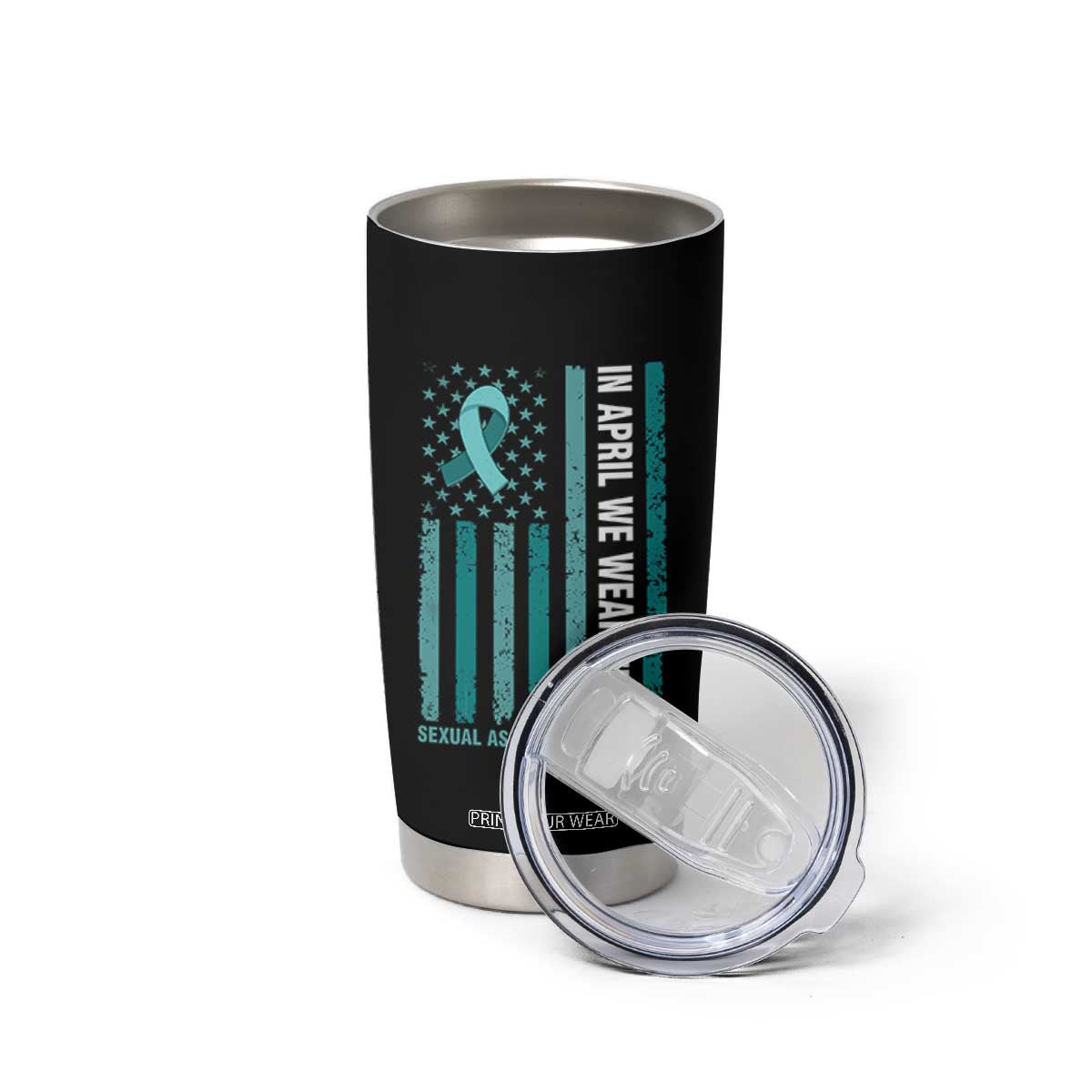 Sexual Assault Awareness American Flag Tumbler Cup In April We Wear Teal Ribbon TS14 Print Your Wear