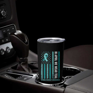 Sexual Assault Awareness American Flag Tumbler Cup In April We Wear Teal Ribbon TS14 Print Your Wear