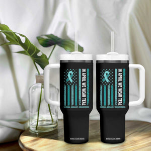 Sexual Assault Awareness American Flag Tumbler With Handle In April We Wear Teal Ribbon TS14 Print Your Wear