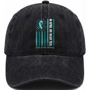 Sexual Assault Awareness American Flag Washed Cotton Baseball Cap In April We Wear Teal Ribbon TS14 Washed Cap Universal Fit Black Print Your Wear