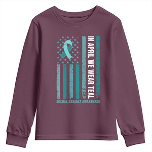 Sexual Assault Awareness American Flag Youth Sweatshirt In April We Wear Teal Ribbon TS14 Maroon Print Your Wear