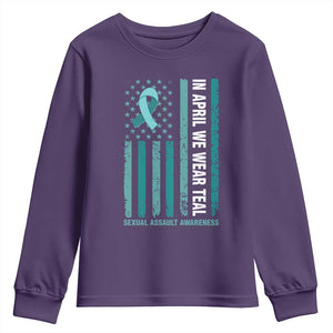 Sexual Assault Awareness American Flag Youth Sweatshirt In April We Wear Teal Ribbon TS14 Purple Print Your Wear