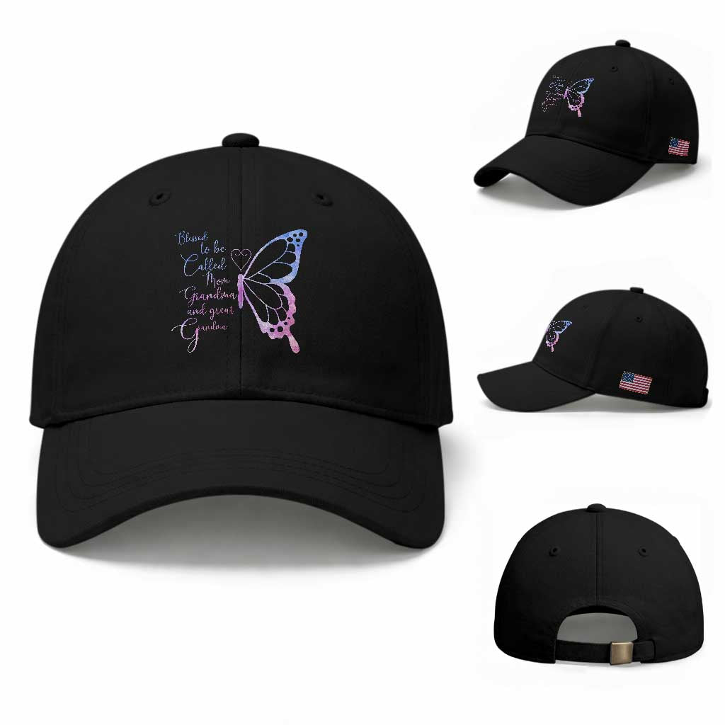 Blessed to Be Called Mom Grandma Great Grandma Baseball Cap Mama Butterfly Mother's Day Gift TS14 Baseball Cap Universal Fit Black Print Your Wear