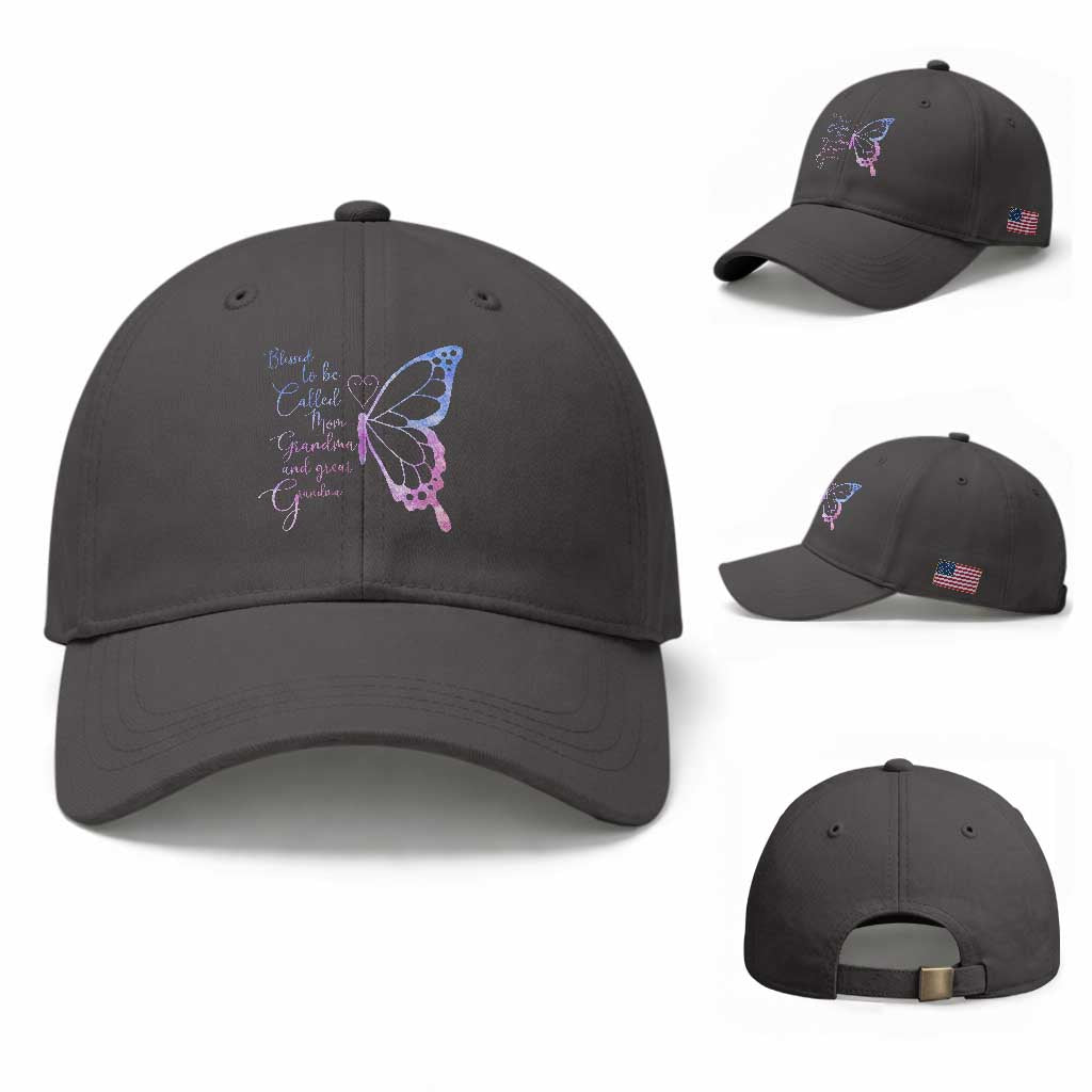 Blessed to Be Called Mom Grandma Great Grandma Baseball Cap Mama Butterfly Mother's Day Gift TS14 Baseball Cap Universal Fit Dark Gray Print Your Wear