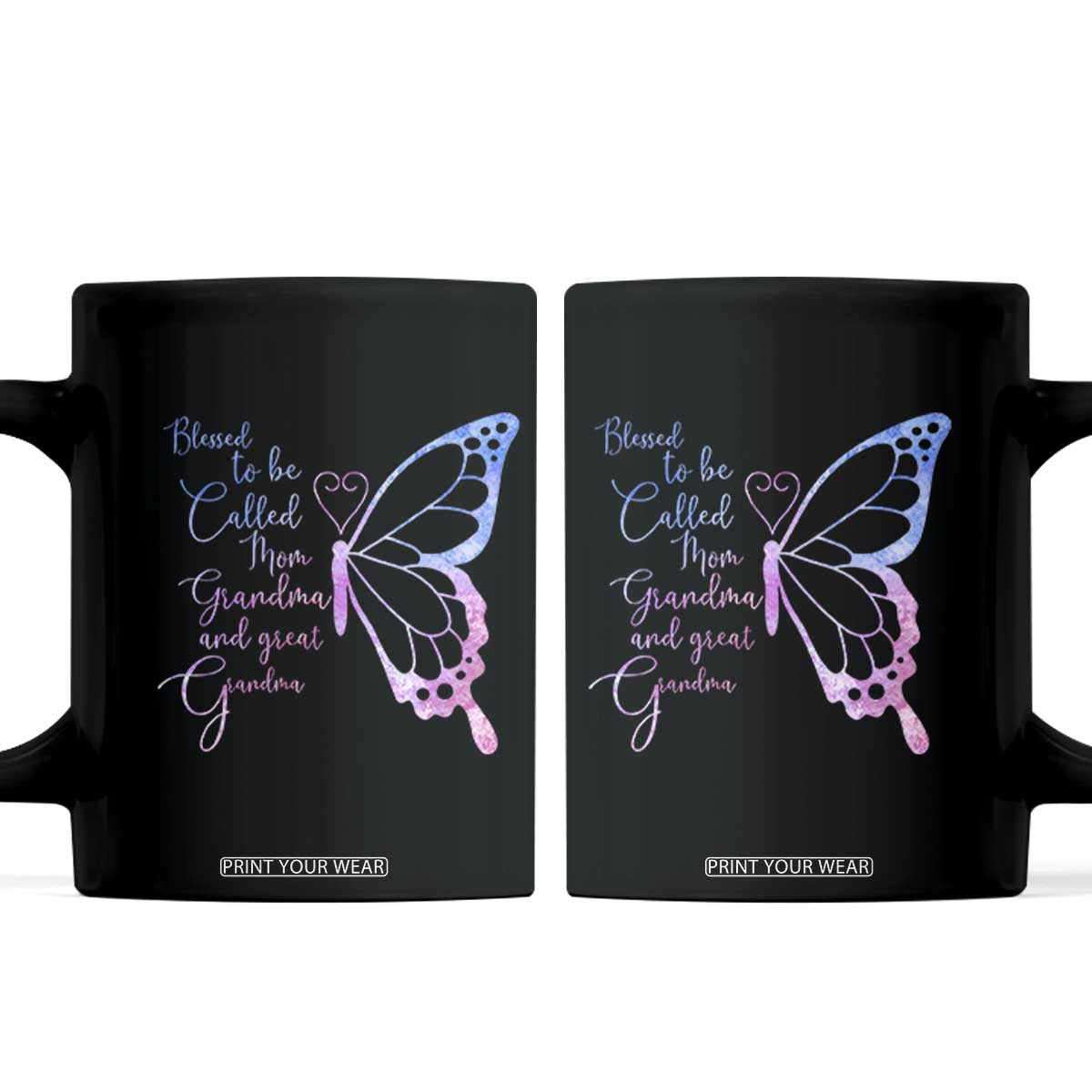 Blessed to Be Called Mom Grandma Great Grandma Coffee Mug Mama Butterfly Mother's Day Gift TS14 Black Print Your Wear