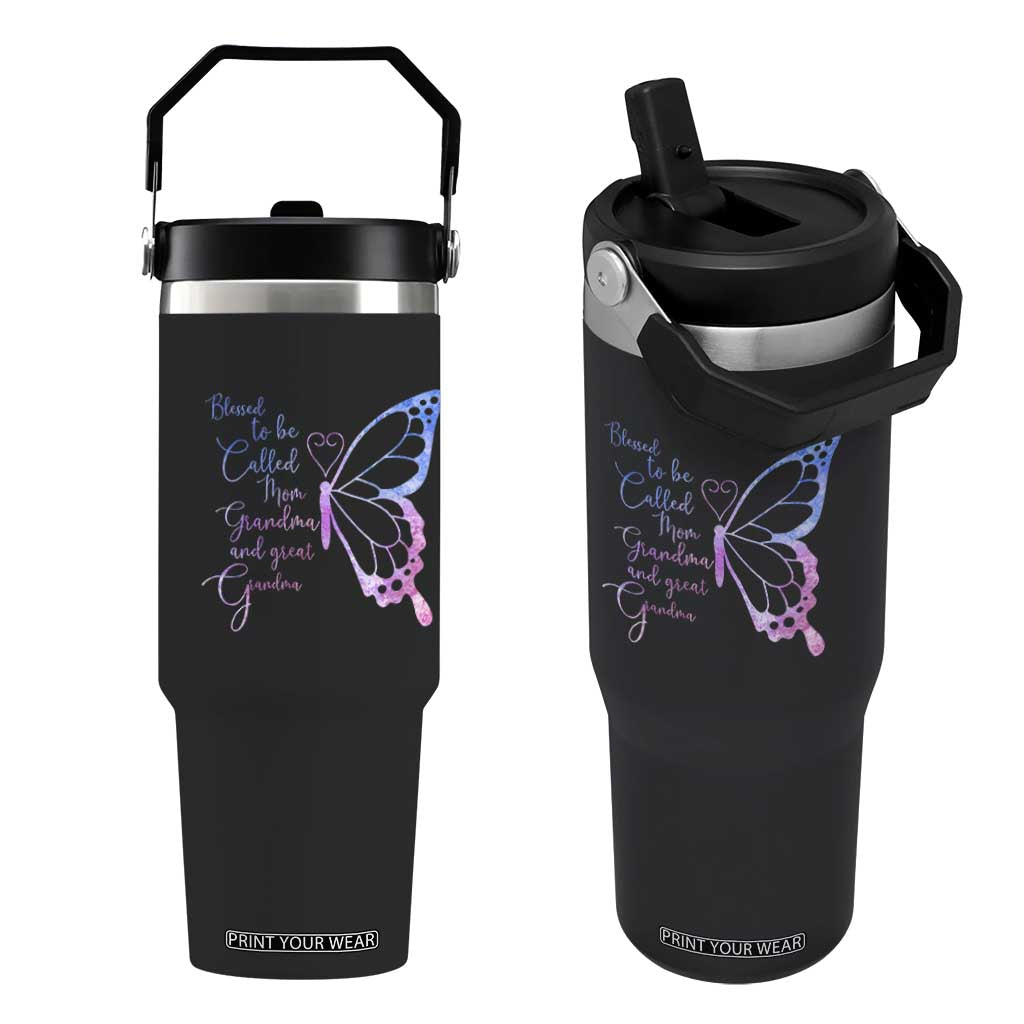 Blessed to Be Called Mom Grandma Great Grandma Flip Straw Tumbler Mama Butterfly Mother's Day Gift TS14 One Size: 30 oz Black Print Your Wear