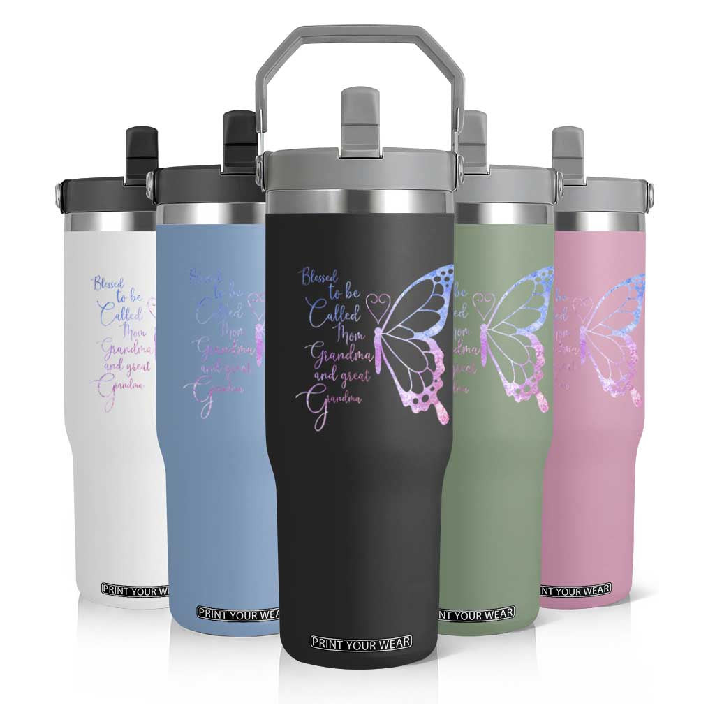 Blessed to Be Called Mom Grandma Great Grandma Flip Straw Tumbler Mama Butterfly Mother's Day Gift TS14 Print Your Wear