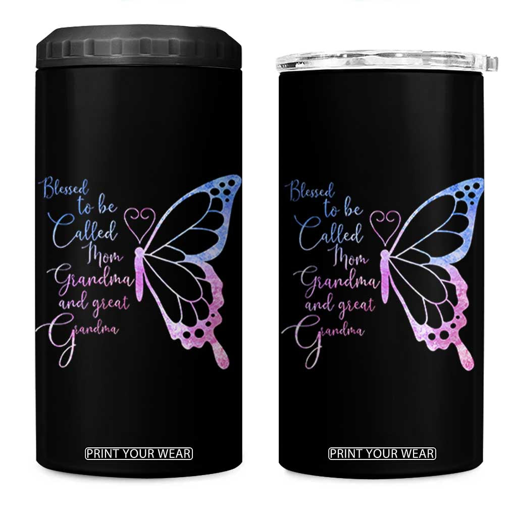 Blessed to Be Called Mom Grandma Great Grandma 4 in 1 Can Cooler Tumbler Mama Butterfly Mother's Day Gift TS14 One Size: 16 oz Black Print Your Wear
