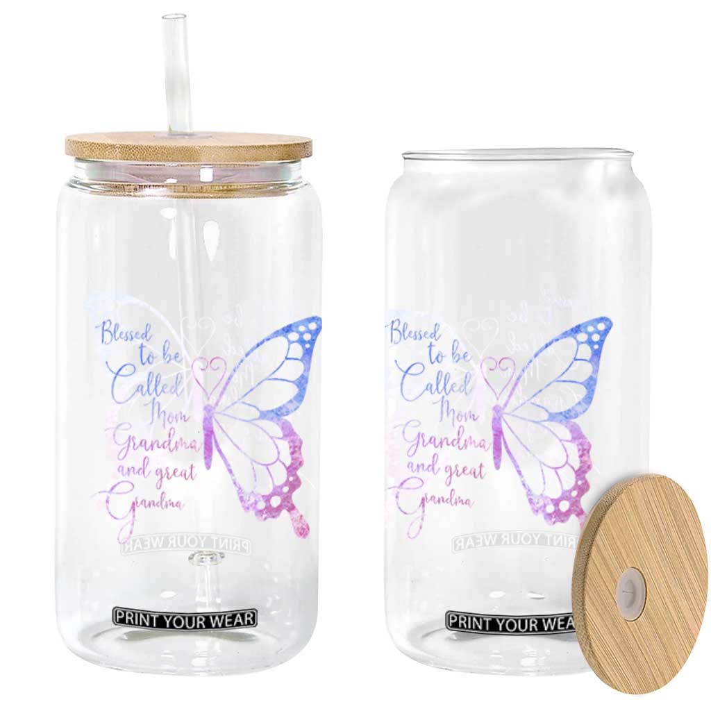 Blessed to Be Called Mom Grandma Great Grandma Glass Can Mama Butterfly Mother's Day Gift TS14 Print Your Wear