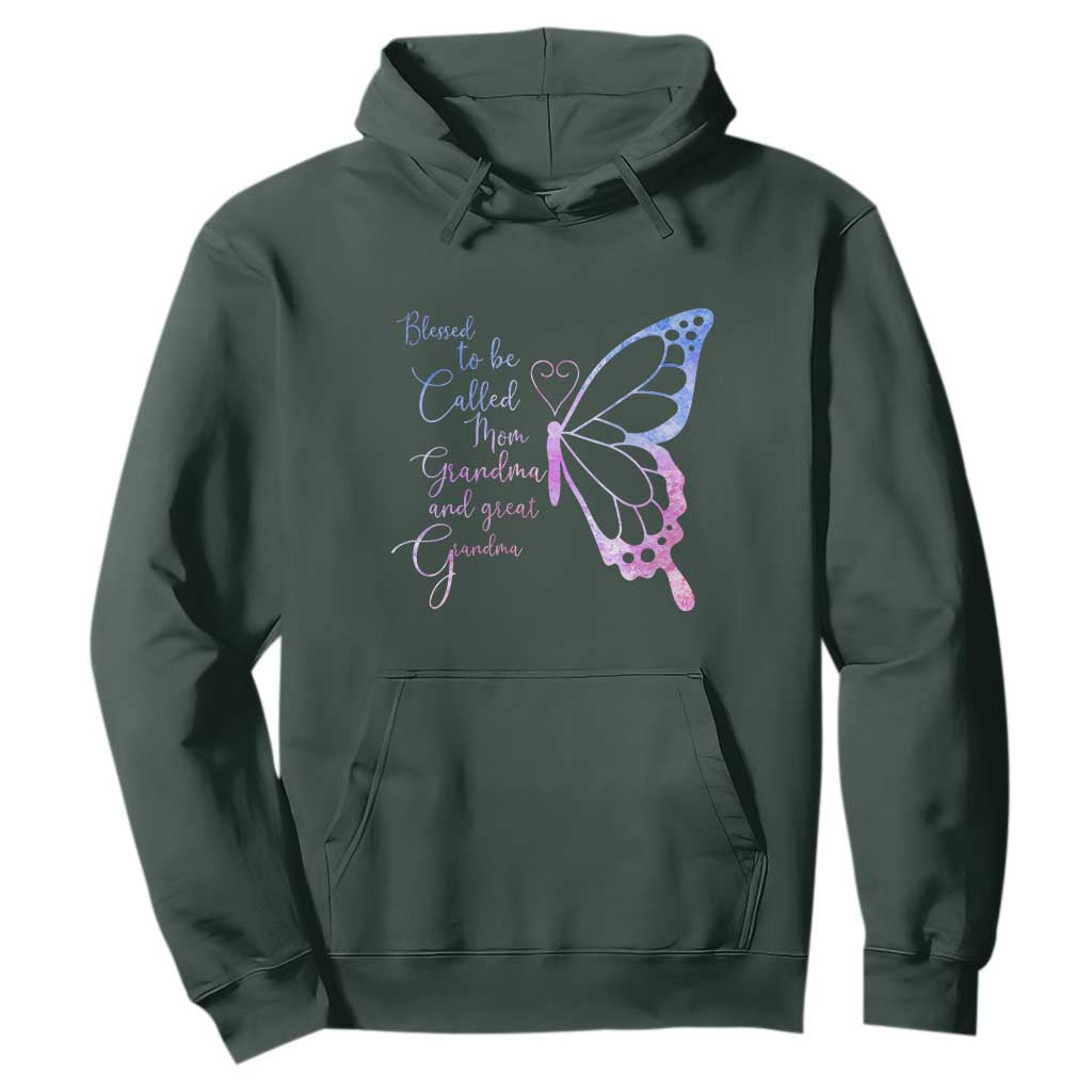 Blessed to Be Called Mom Grandma Great Grandma Hoodie Mama Butterfly Mother's Day Gift TS14 Dark Forest Green Print Your Wear