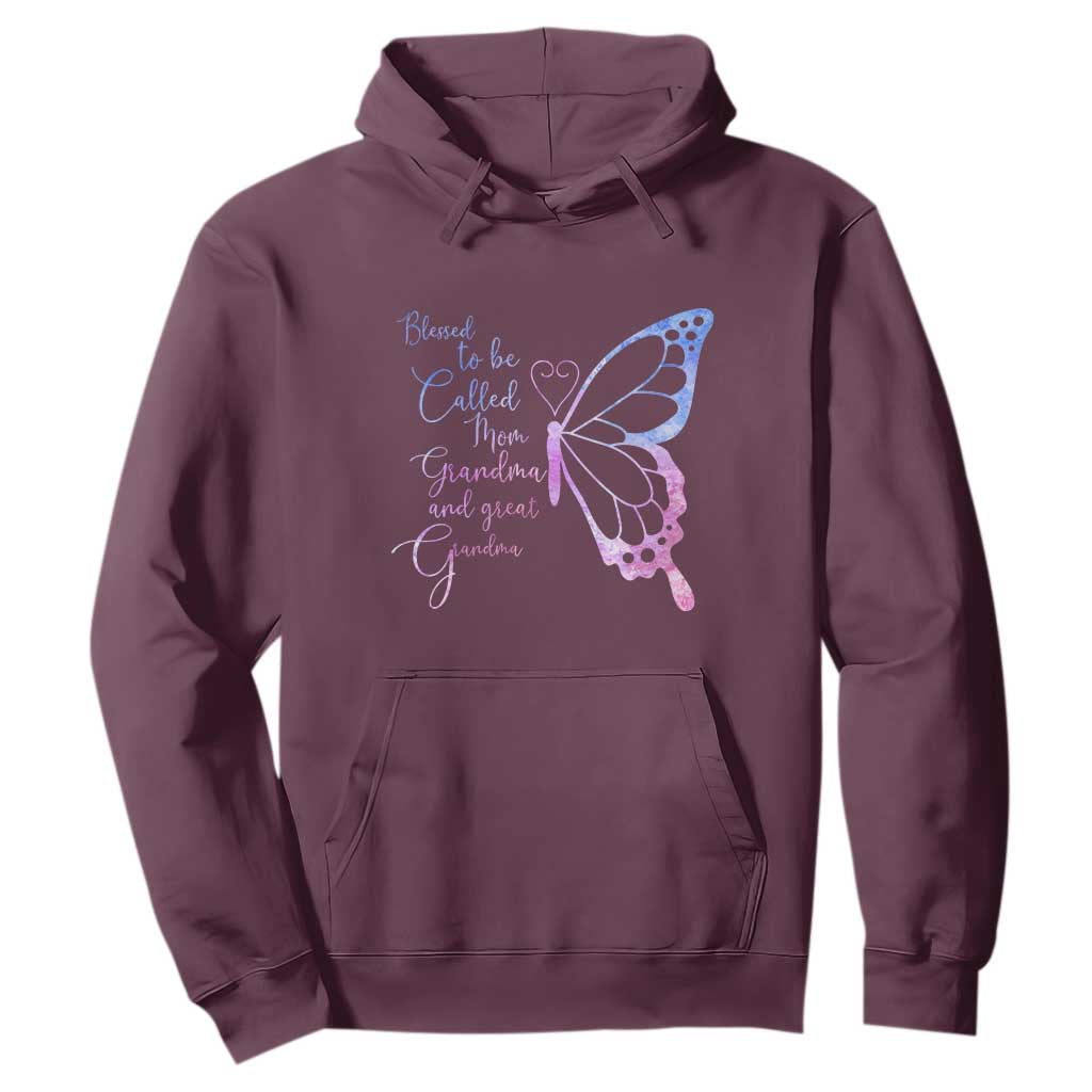 Blessed to Be Called Mom Grandma Great Grandma Hoodie Mama Butterfly Mother's Day Gift TS14 Maroon Print Your Wear