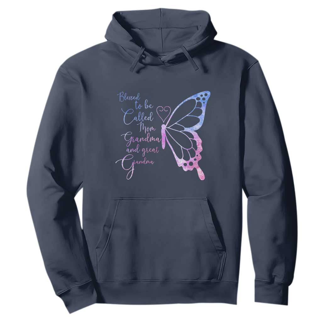 Blessed to Be Called Mom Grandma Great Grandma Hoodie Mama Butterfly Mother's Day Gift TS14 Navy Print Your Wear