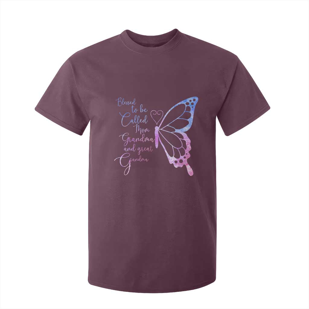 Blessed to Be Called Mom Grandma Great Grandma T Shirt For Kid Mama Butterfly Mother's Day Gift TS14 Maroon Print Your Wear
