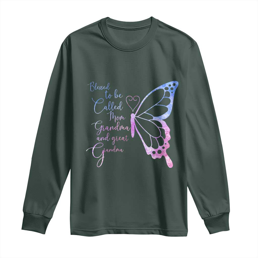 Blessed to Be Called Mom Grandma Great Grandma Long Sleeve Shirt Mama Butterfly Mother's Day Gift TS14 Dark Forest Green Print Your Wear