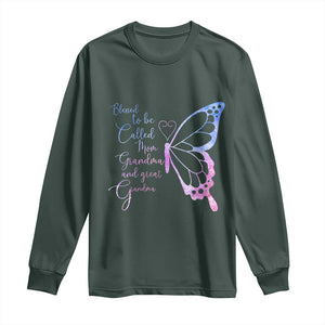 Blessed to Be Called Mom Grandma Great Grandma Long Sleeve Shirt Mama Butterfly Mother's Day Gift TS14 Dark Forest Green Print Your Wear