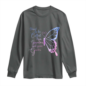 Blessed to Be Called Mom Grandma Great Grandma Long Sleeve Shirt Mama Butterfly Mother's Day Gift TS14 Dark Heather Print Your Wear
