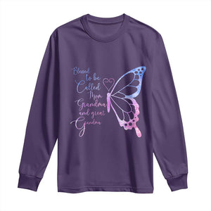 Blessed to Be Called Mom Grandma Great Grandma Long Sleeve Shirt Mama Butterfly Mother's Day Gift TS14 Purple Print Your Wear