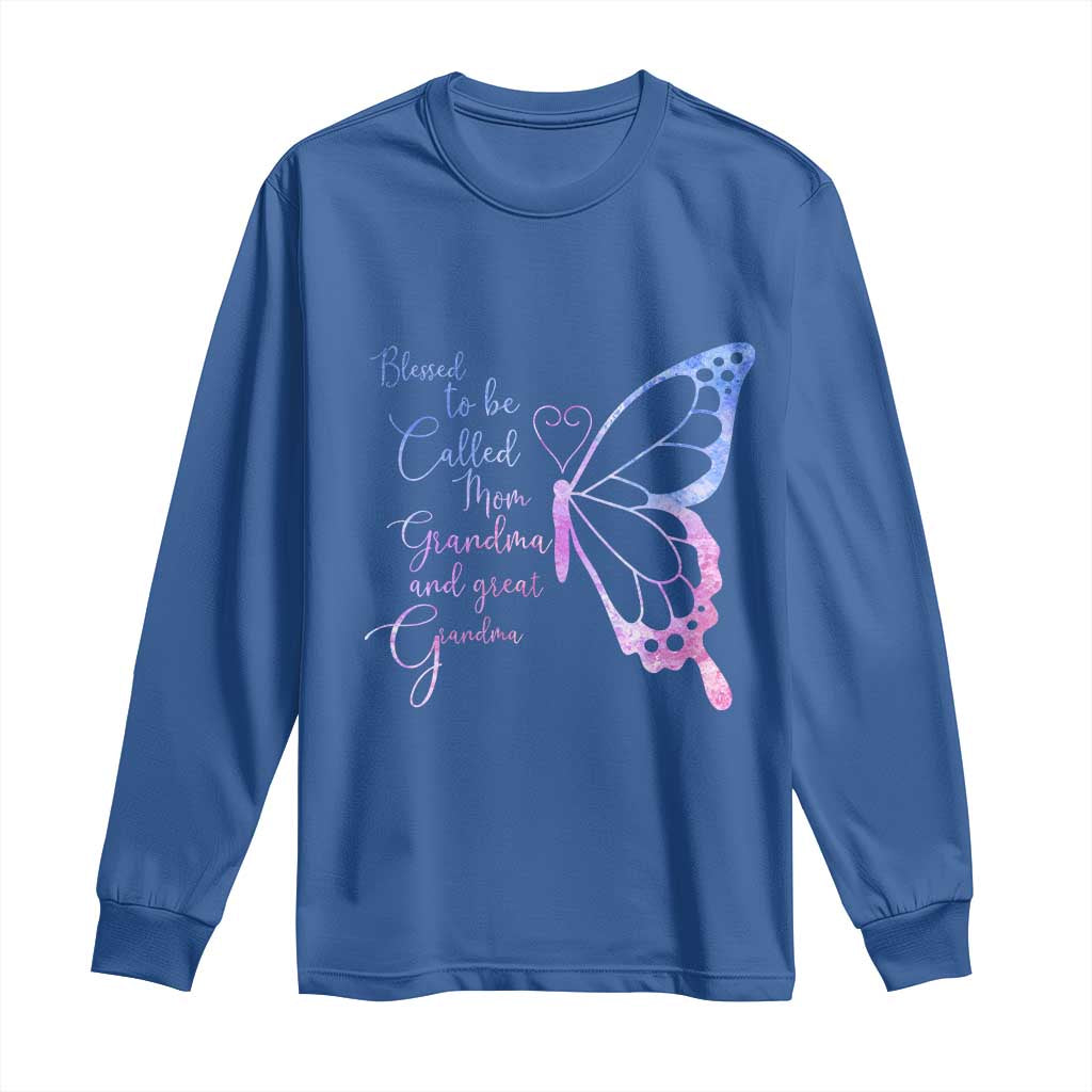 Blessed to Be Called Mom Grandma Great Grandma Long Sleeve Shirt Mama Butterfly Mother's Day Gift TS14 Royal Blue Print Your Wear