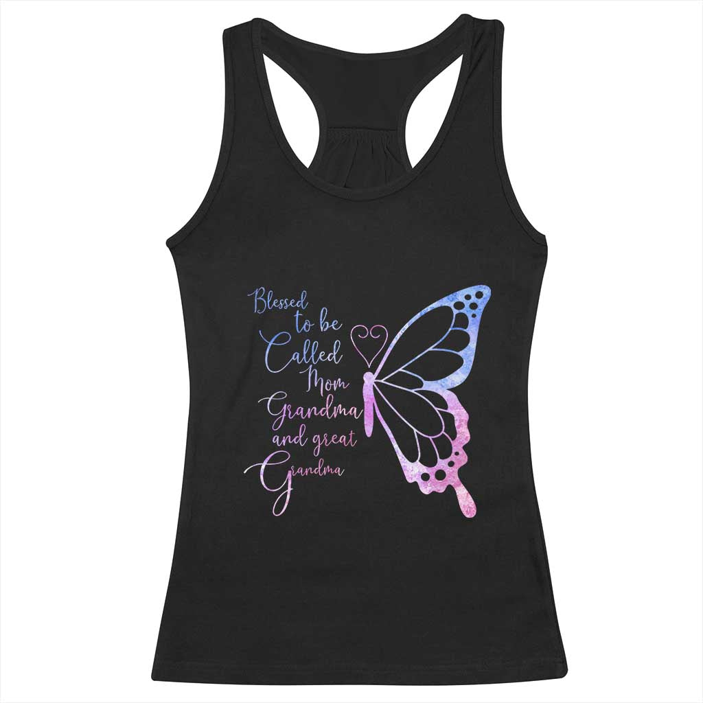 Blessed to Be Called Mom Grandma Great Grandma Racerback Tank Top Mama Butterfly Mother's Day Gift TS14 Black Print Your Wear