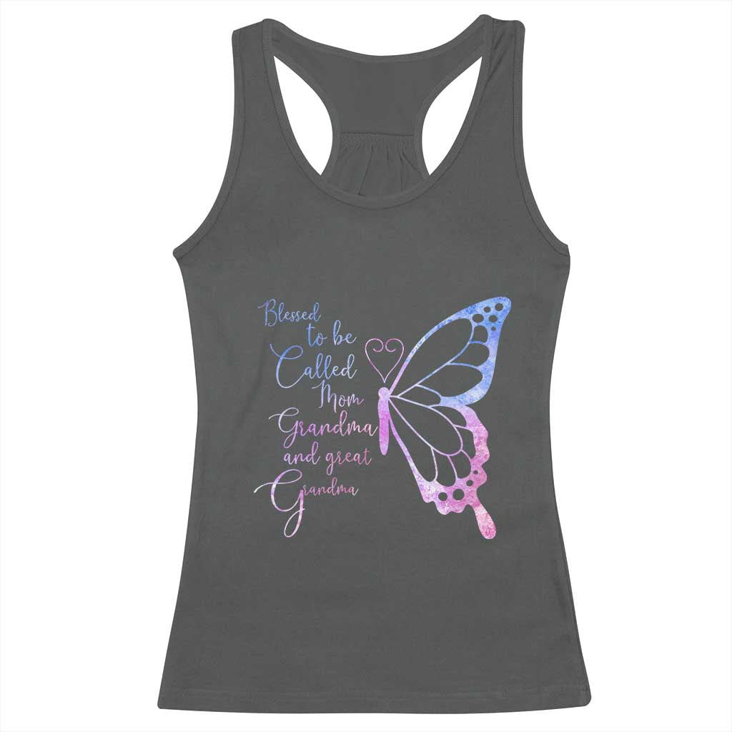 Blessed to Be Called Mom Grandma Great Grandma Racerback Tank Top Mama Butterfly Mother's Day Gift TS14 Dark Heather Print Your Wear
