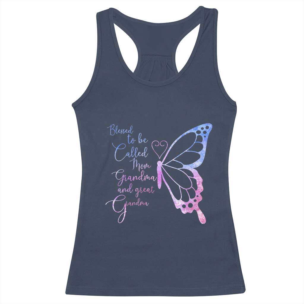 Blessed to Be Called Mom Grandma Great Grandma Racerback Tank Top Mama Butterfly Mother's Day Gift TS14 Navy Print Your Wear