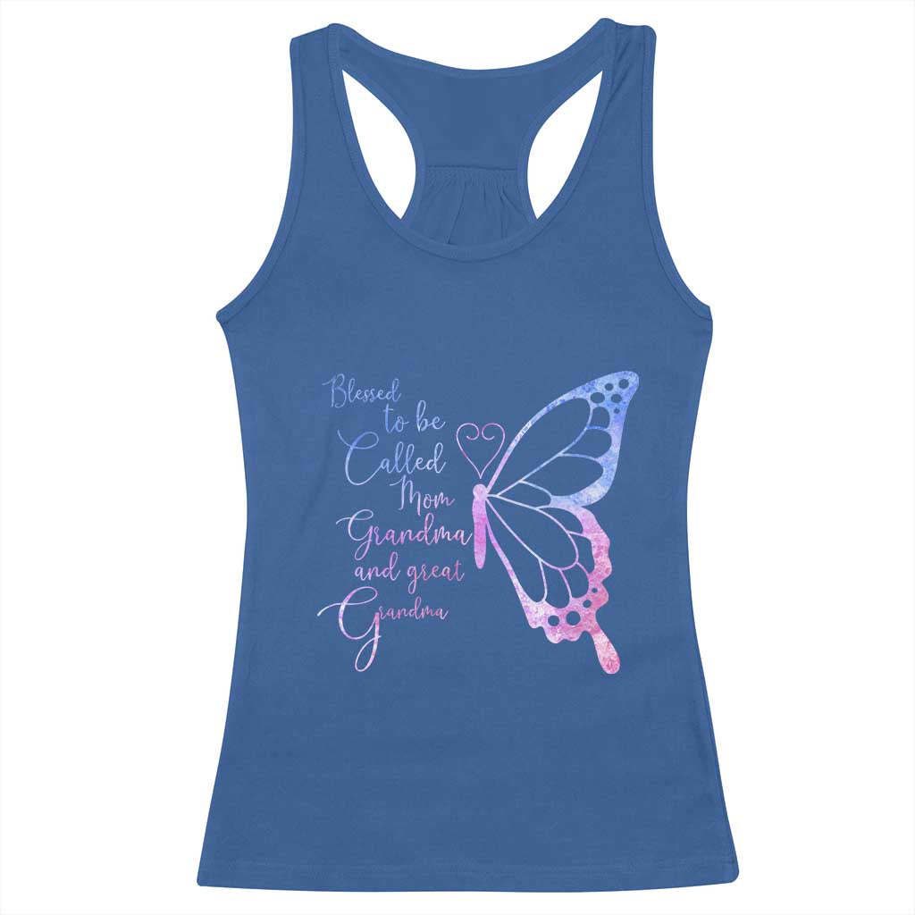 Blessed to Be Called Mom Grandma Great Grandma Racerback Tank Top Mama Butterfly Mother's Day Gift TS14 Royal Blue Print Your Wear