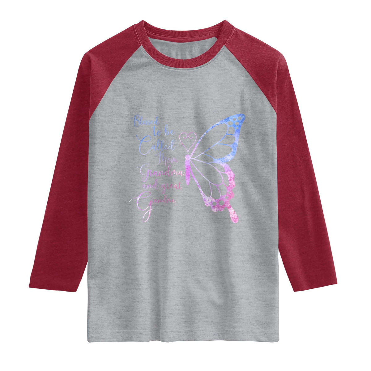 Blessed to Be Called Mom Grandma Great Grandma Raglan Shirt Mama Butterfly Mother's Day Gift TS14 Heather Gray Heather Red Print Your Wear