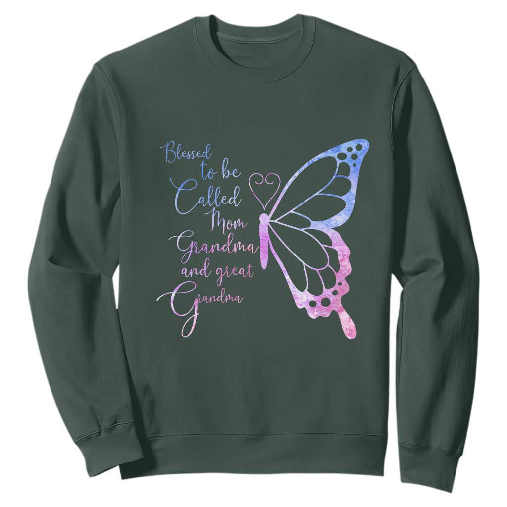 Blessed to Be Called Mom Grandma Great Grandma Sweatshirt Mama Butterfly Mother's Day Gift TS14 Dark Forest Green Print Your Wear