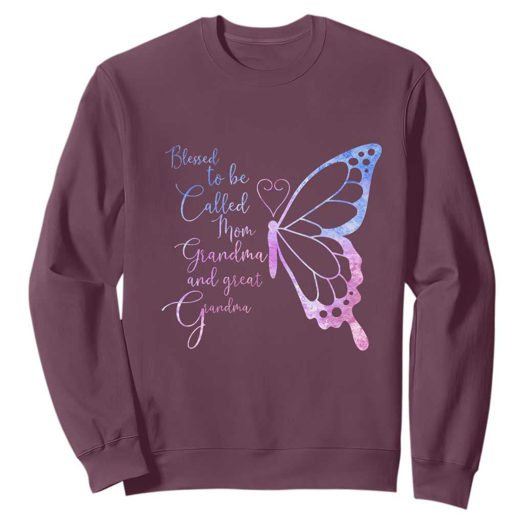 Blessed to Be Called Mom Grandma Great Grandma Sweatshirt Mama Butterfly Mother's Day Gift TS14 Maroon Print Your Wear