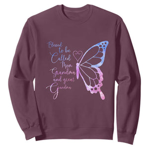 Blessed to Be Called Mom Grandma Great Grandma Sweatshirt Mama Butterfly Mother's Day Gift TS14 Maroon Print Your Wear