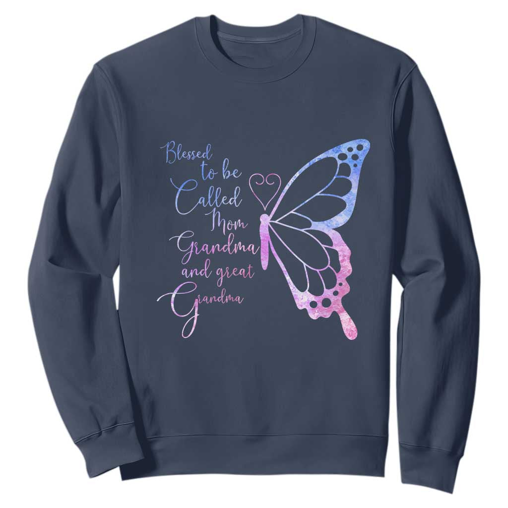 Blessed to Be Called Mom Grandma Great Grandma Sweatshirt Mama Butterfly Mother's Day Gift TS14 Navy Print Your Wear
