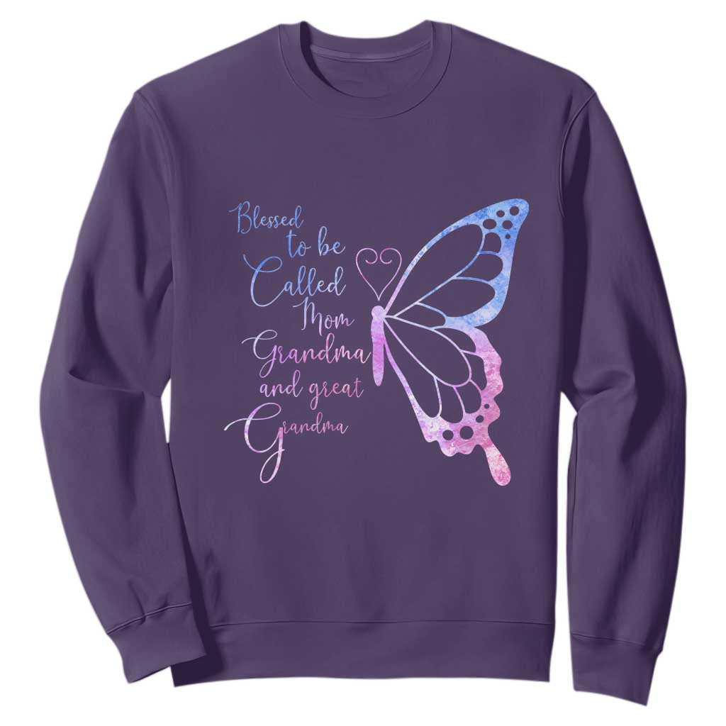 Blessed to Be Called Mom Grandma Great Grandma Sweatshirt Mama Butterfly Mother's Day Gift TS14 Purple Print Your Wear
