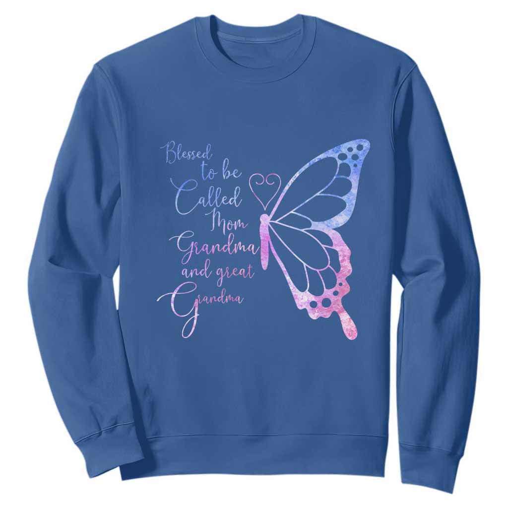 Blessed to Be Called Mom Grandma Great Grandma Sweatshirt Mama Butterfly Mother's Day Gift TS14 Royal Blue Print Your Wear