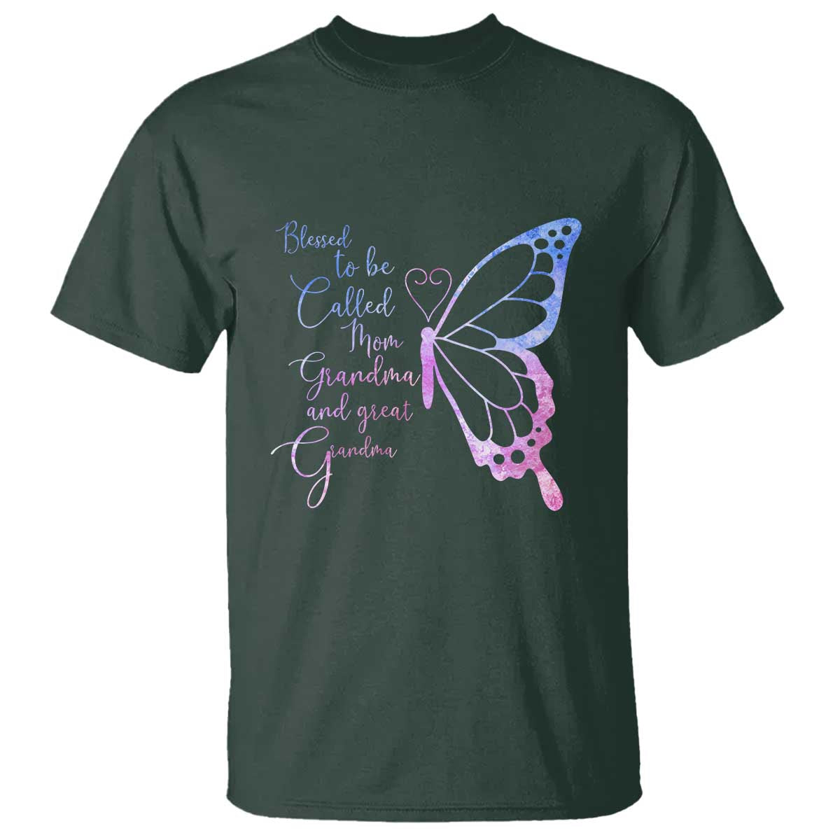 Blessed to Be Called Mom Grandma Great Grandma T Shirt Mama Butterfly Mother's Day Gift TS14 Dark Forest Green Print Your Wear