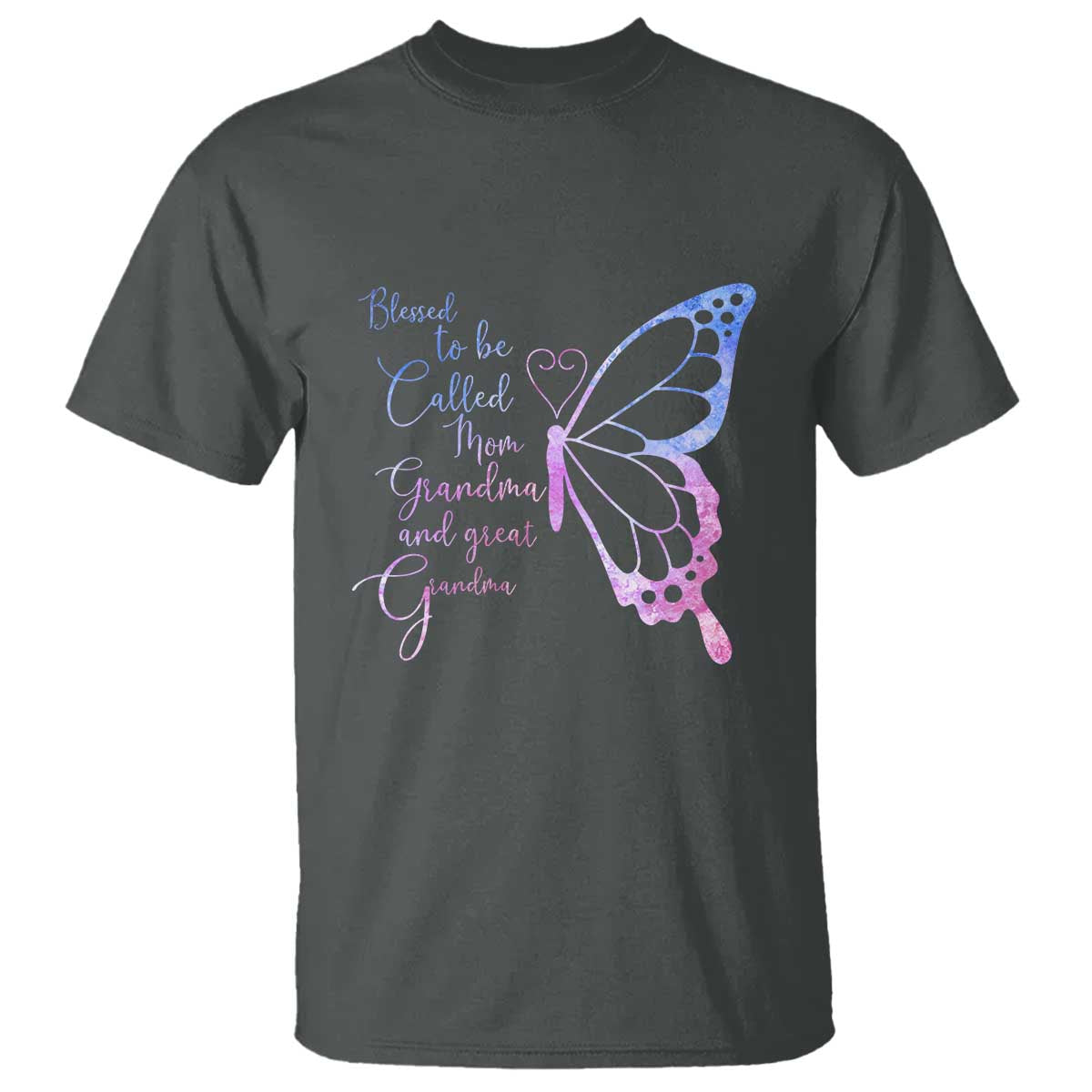 Blessed to Be Called Mom Grandma Great Grandma T Shirt Mama Butterfly Mother's Day Gift TS14 Dark Heather Print Your Wear