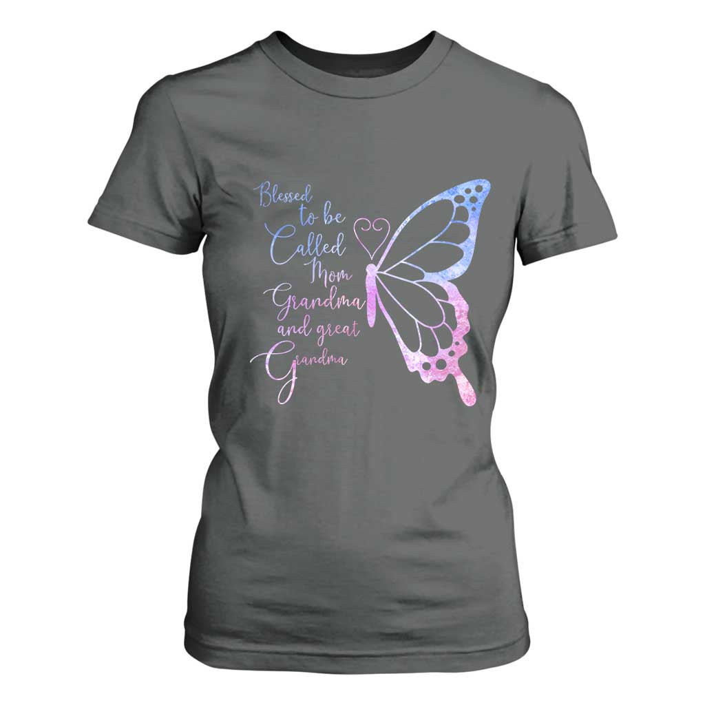 Blessed to Be Called Mom Grandma Great Grandma T Shirt For Women Mama Butterfly Mother's Day Gift TS14 Dark Heather Print Your Wear