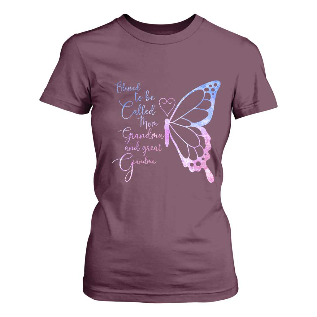 Blessed to Be Called Mom Grandma Great Grandma T Shirt For Women Mama Butterfly Mother's Day Gift TS14 Maroon Print Your Wear