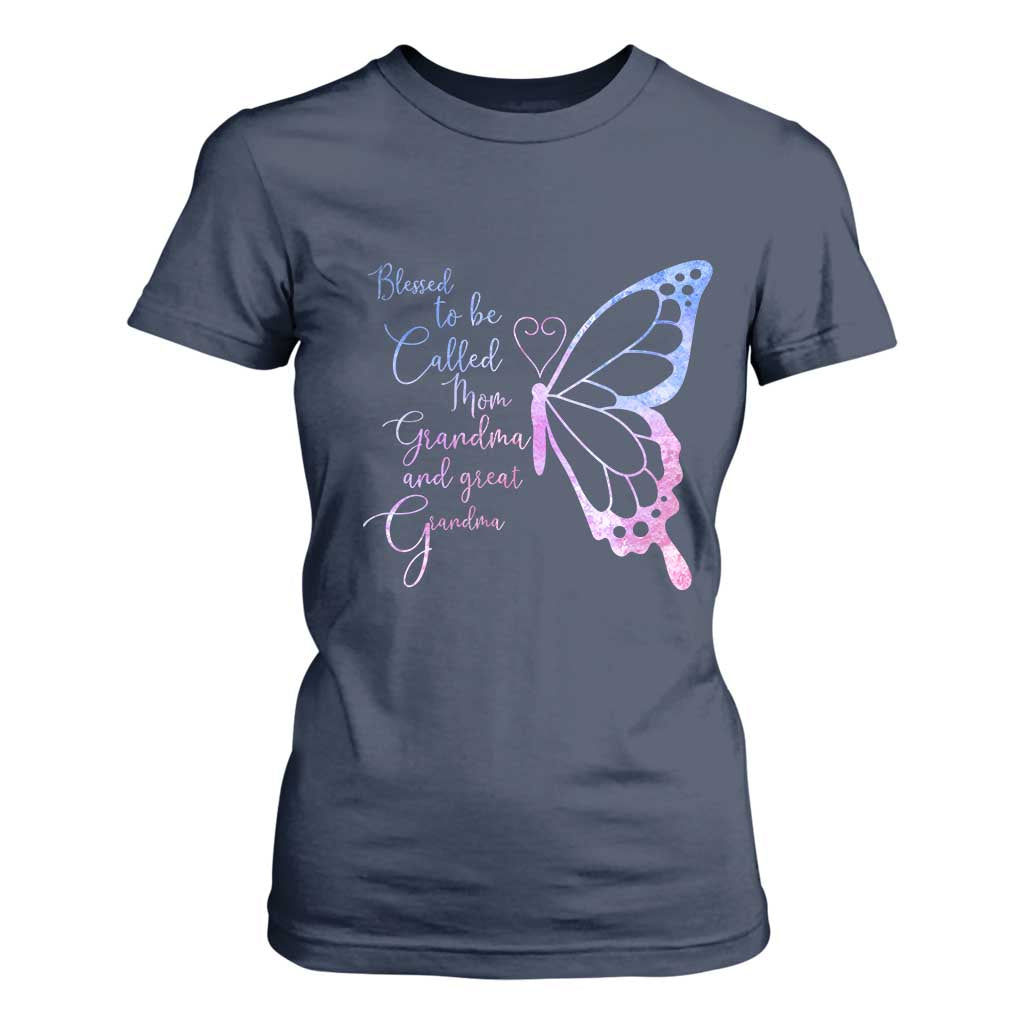 Blessed to Be Called Mom Grandma Great Grandma T Shirt For Women Mama Butterfly Mother's Day Gift TS14 Navy Print Your Wear