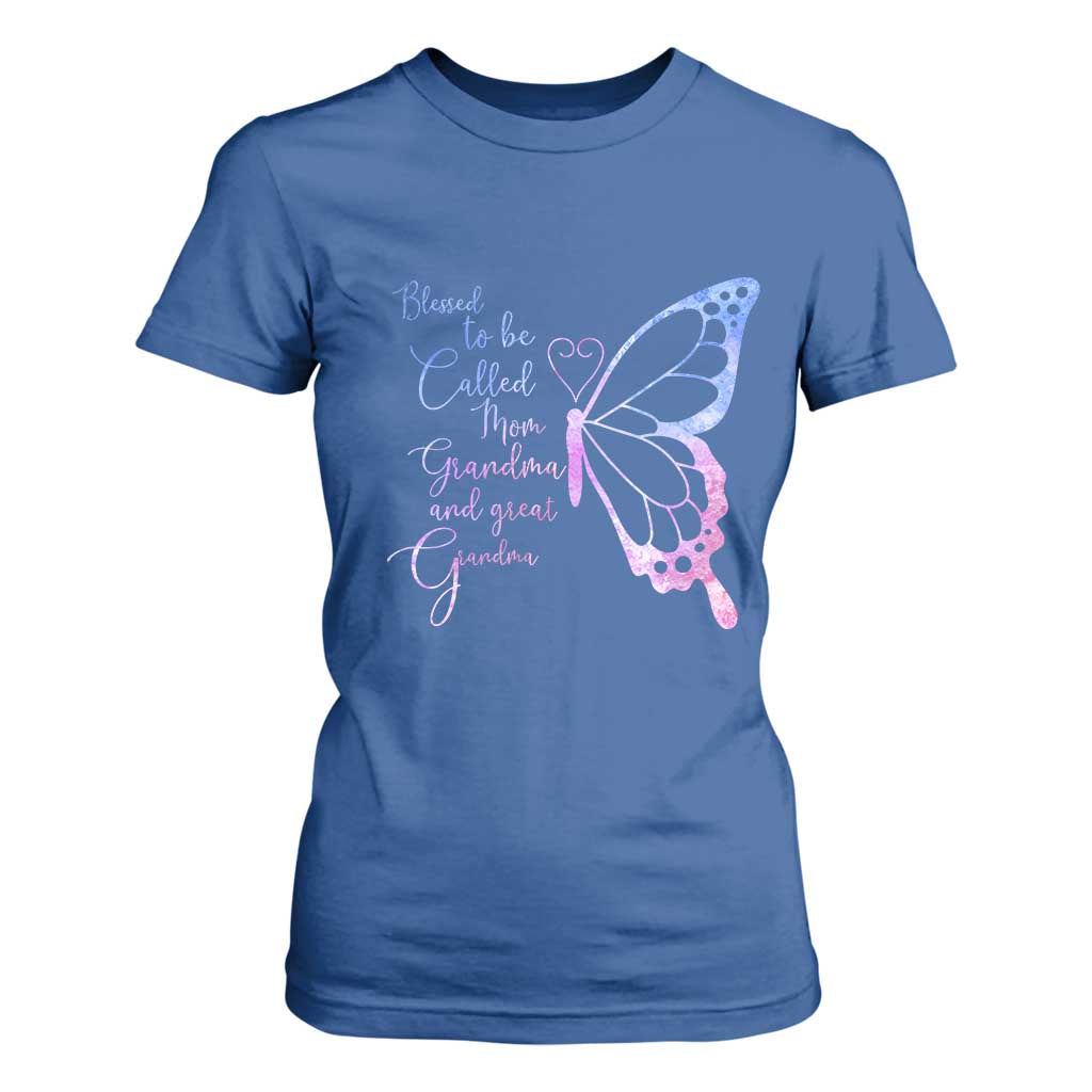 Blessed to Be Called Mom Grandma Great Grandma T Shirt For Women Mama Butterfly Mother's Day Gift TS14 Royal Blue Print Your Wear