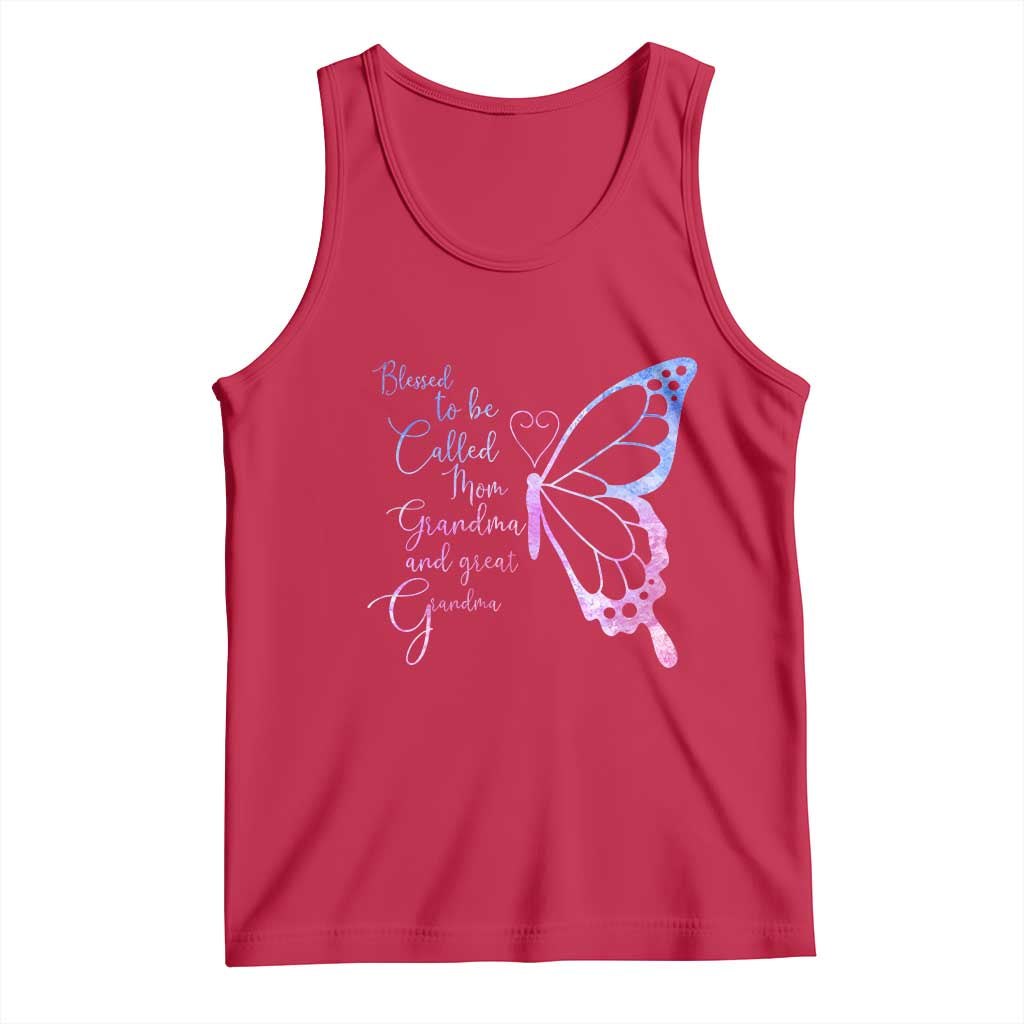 Blessed to Be Called Mom Grandma Great Grandma Tank Top Mama Butterfly Mother's Day Gift TS14 Red Print Your Wear