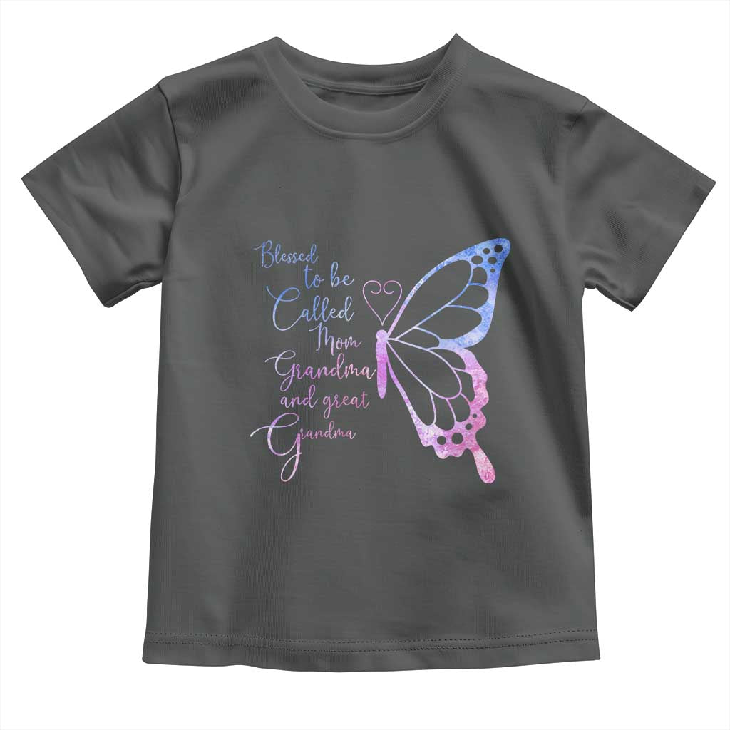 Blessed to Be Called Mom Grandma Great Grandma Toddler T Shirt Mama Butterfly Mother's Day Gift TS14 Dark Heather Print Your Wear