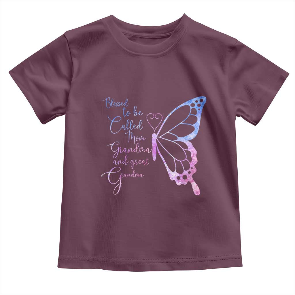 Blessed to Be Called Mom Grandma Great Grandma Toddler T Shirt Mama Butterfly Mother's Day Gift TS14 Maroon Print Your Wear