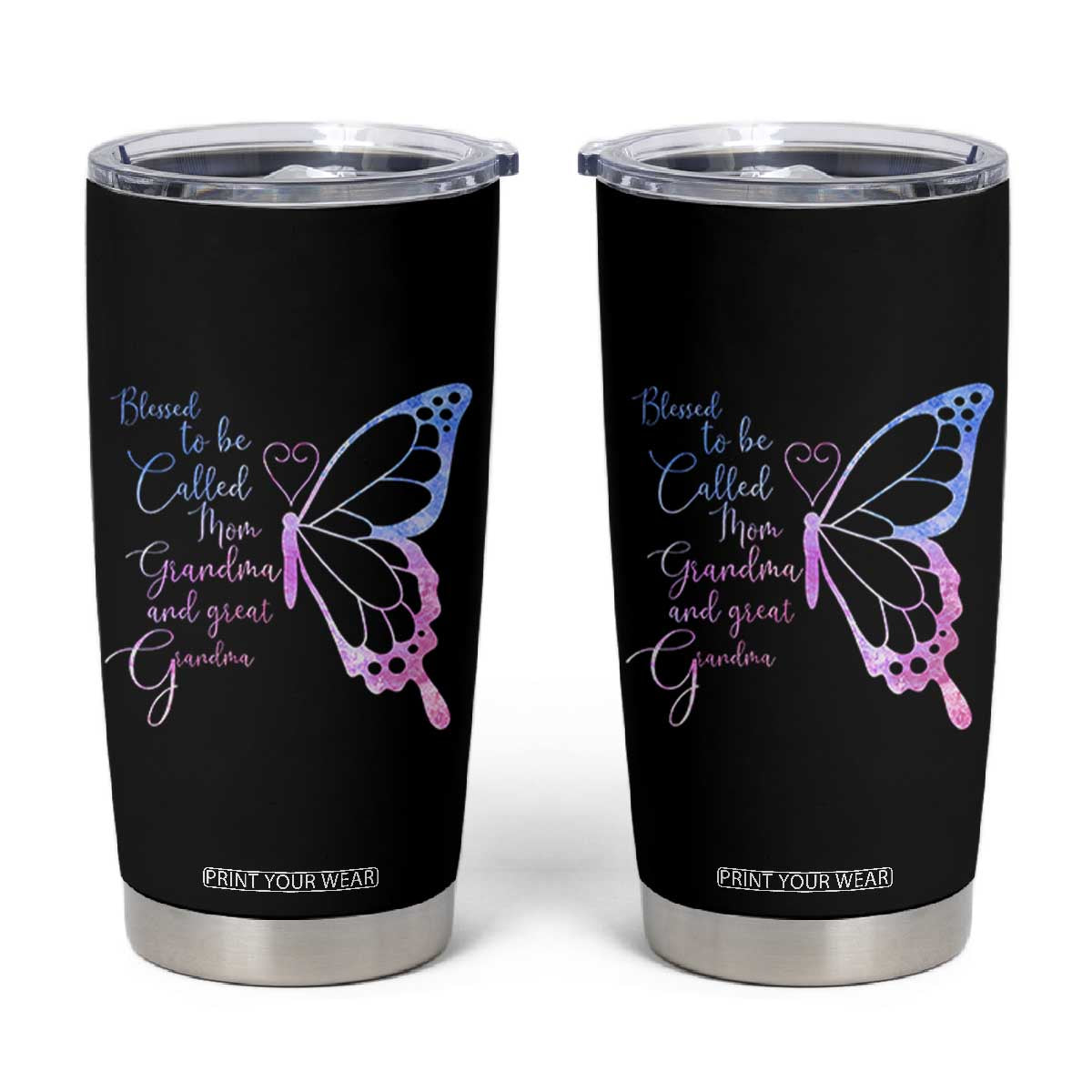Blessed to Be Called Mom Grandma Great Grandma Tumbler Cup Mama Butterfly Mother's Day Gift TS14 Black Print Your Wear