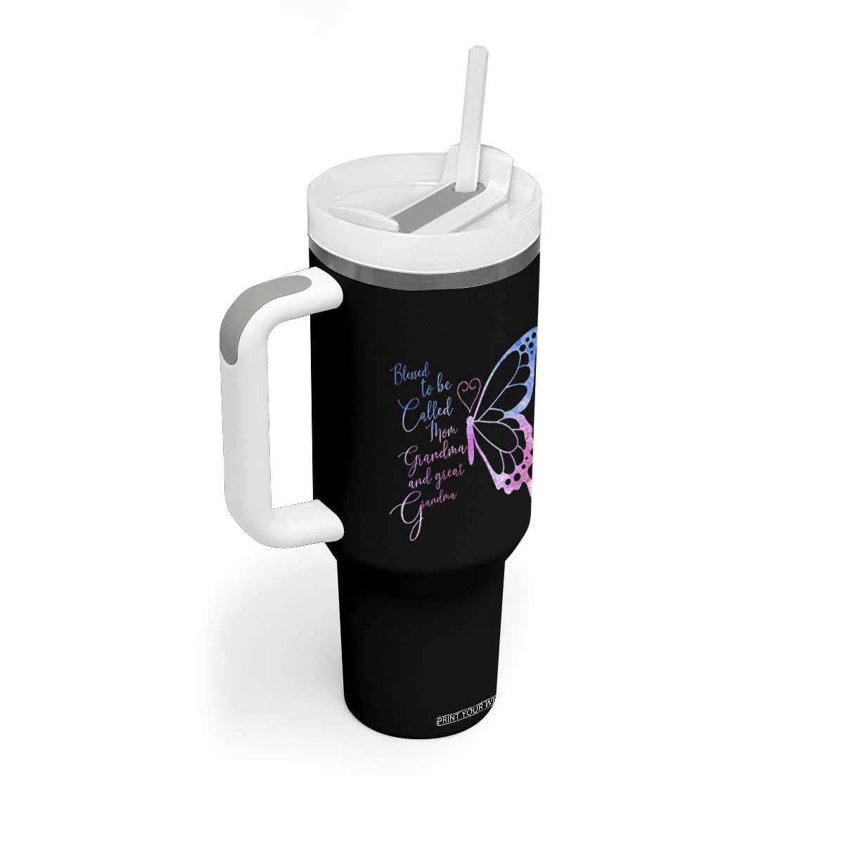 Blessed to Be Called Mom Grandma Great Grandma Tumbler With Handle Mama Butterfly Mother's Day Gift TS14 Print Your Wear