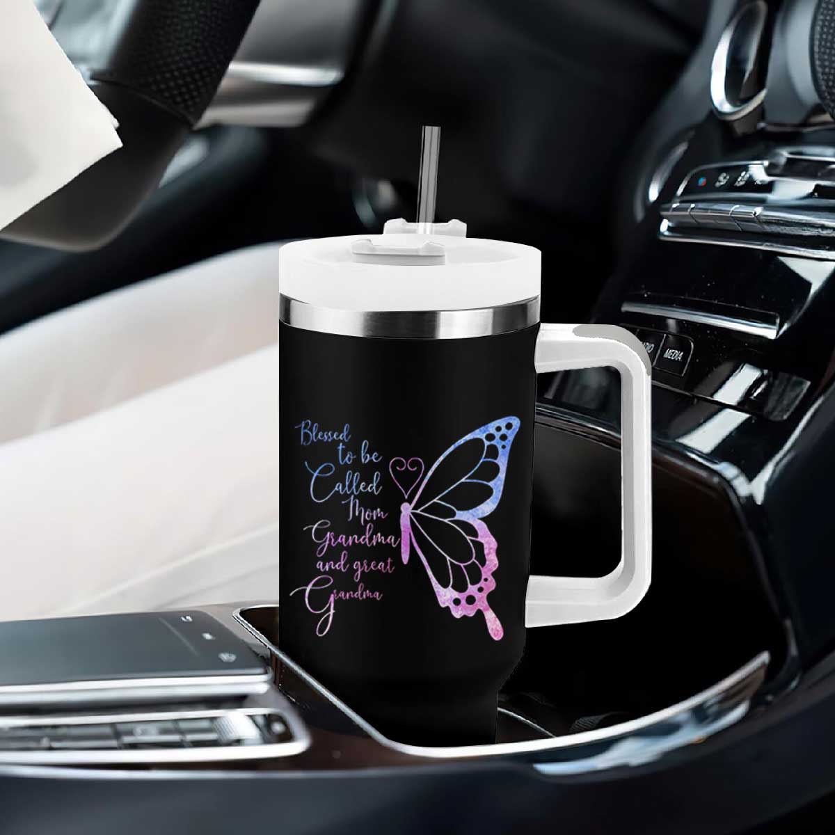 Blessed to Be Called Mom Grandma Great Grandma Tumbler With Handle Mama Butterfly Mother's Day Gift TS14 Print Your Wear