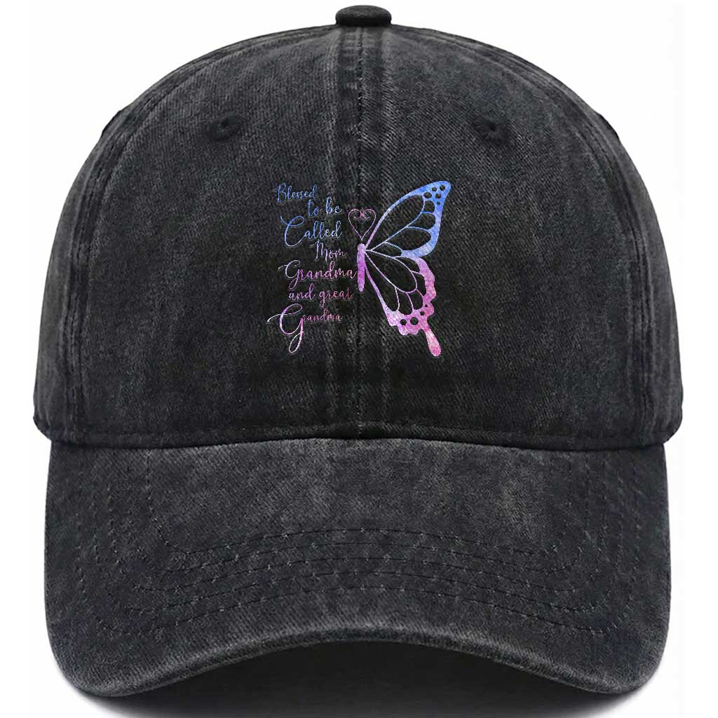 Blessed to Be Called Mom Grandma Great Grandma Washed Cotton Baseball Cap Mama Butterfly Mother's Day Gift TS14 Print Your Wear